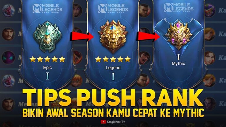 Pemain game mobile sedang push rank menggunakan strategi dan koordinasi tim yang efektif
